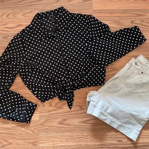 Crop Polka-Dot Tie Up Blouse